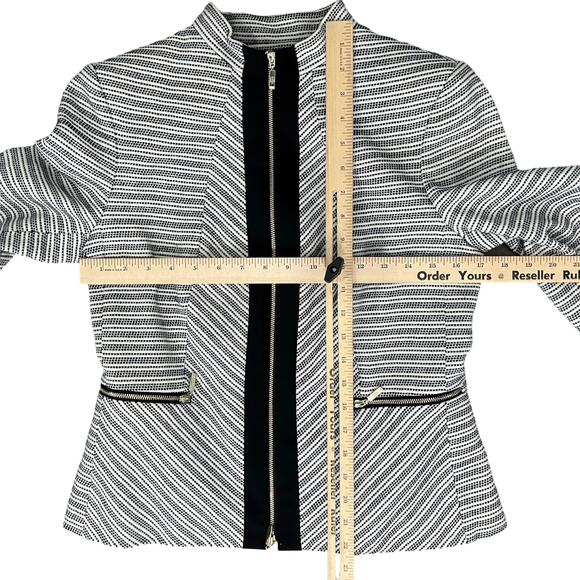 Tommy Hilfiger Navy Blue White Chevron Stripe Full Zip Blazer sz 6 Elbow Patches - Picture 5 of 12